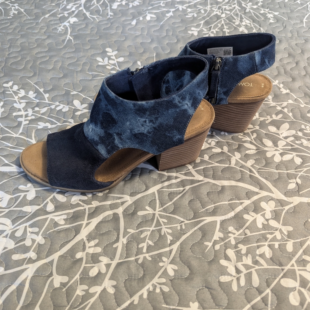 Toms Denim Women's Eliana Peep-Toe Cutout Block-Heel Sandals Size 10 - Picture 3 of 5